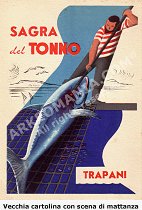 La pesca del tonno - cartolina con scena di Mattanza a Favignana ( Trapani )