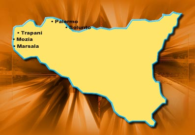 Mappa delle località dell'itinerario turistico punico in provincia di Trapani